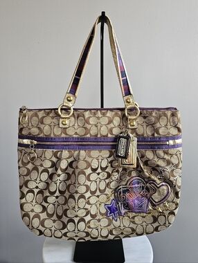 Coach Poppy Tartan Plaid Appliqué Glam Tote